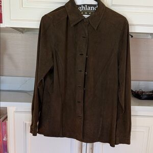 Olive Suede Button Down Shirt